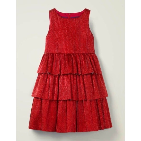 MINI BODEN GIRLS SPARKLE TIERED PARTY DRESS IN ROCKABILLY RED